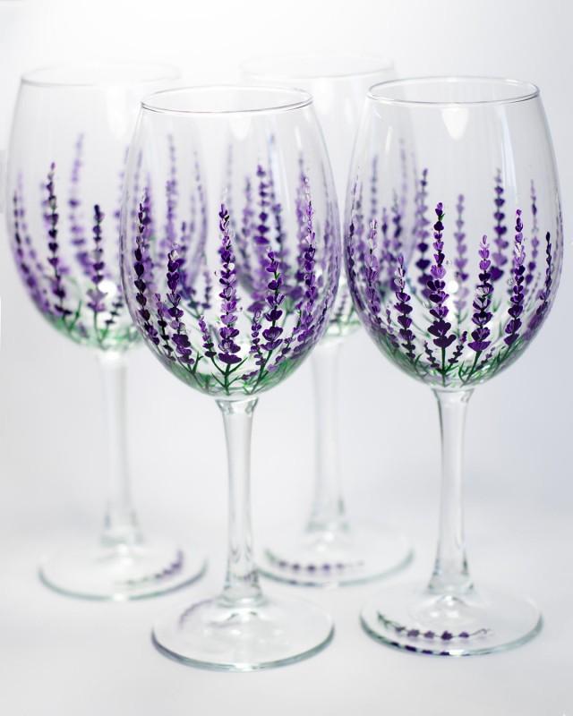 Lavender Wine Glasses Wedding Mothers Day T Hand