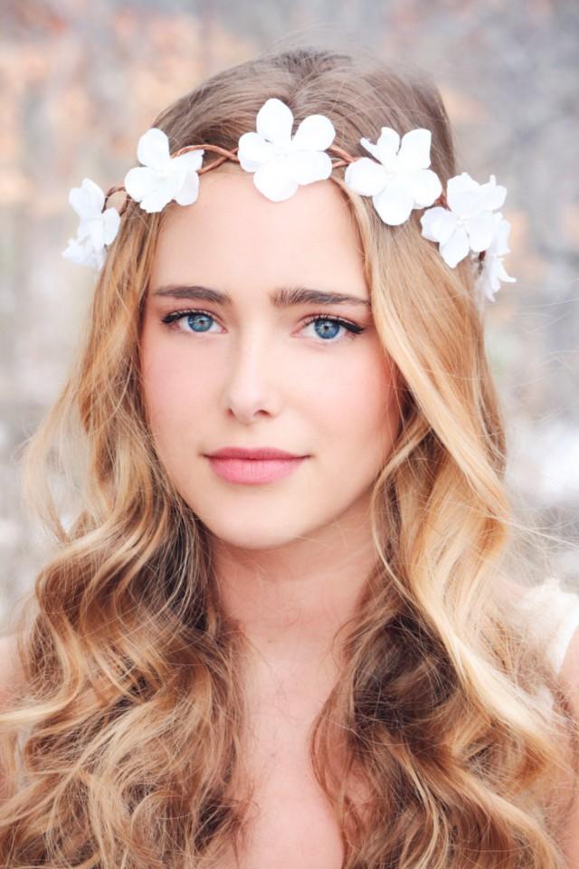 Flower Hair Crown, Bridesmaid Headpiece, Sea Foam Cherry Blossom