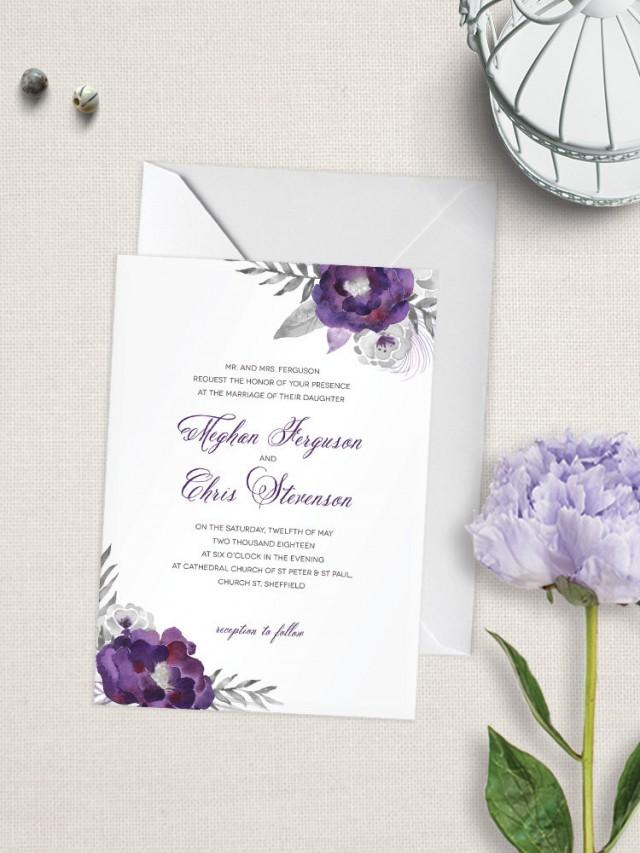 Purple Affection Wedding Invitation - Purple Flowers Wedding Invitation