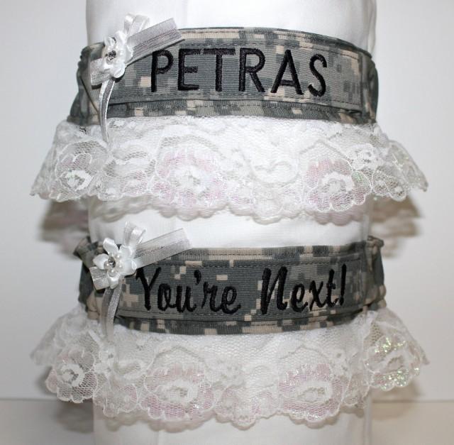 Military Bridal Garters (White Lace) Army, Navy, Marines & Air Force