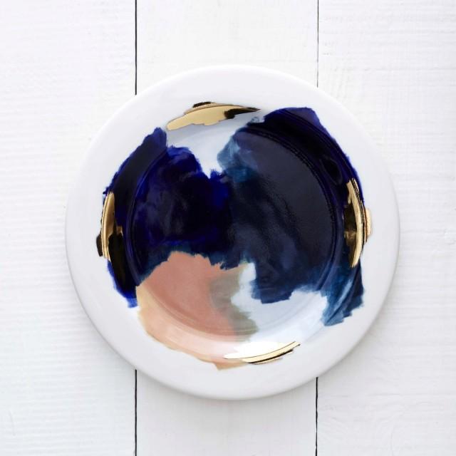 Glacier Hand Painted Porcelain Dessert Plate With 14K Gold Luster
