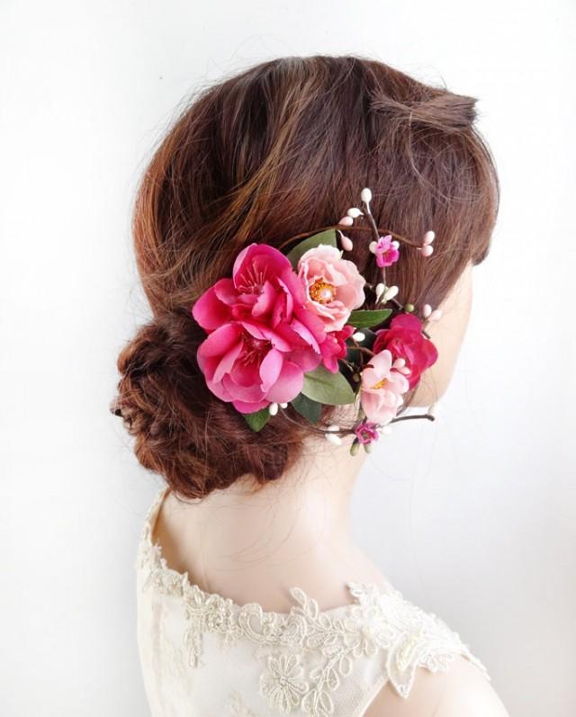 Flower Hair Clip Pink Hair Flower Floral Headpiece Floral Hair Comb Bridal Hair Piece