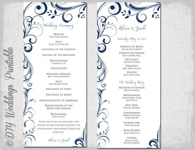 Wedding Program Template Navy Blue Instant Download "Scroll" Printable ...