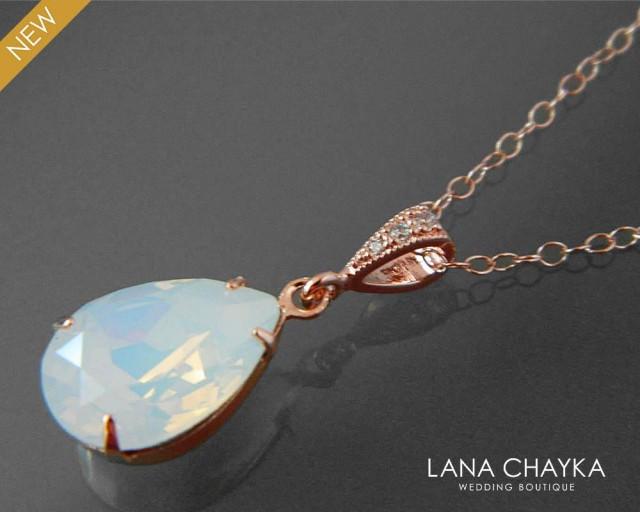 White Opal Rose Gold Necklace Swarovski 
