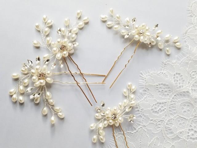 Pearl Hair Pin Crystal Hair Piece Ivory Pearl Hairpin Bridal