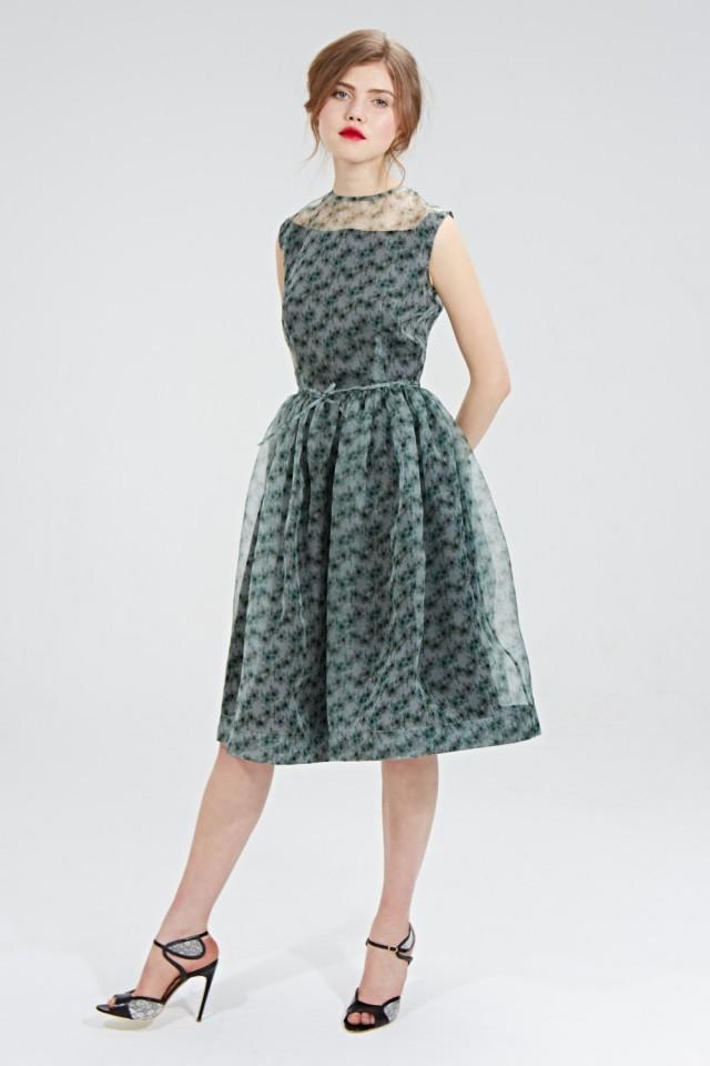 1950s Evening Dress Floral Evening Dress Green Cocktail Dress 1950s