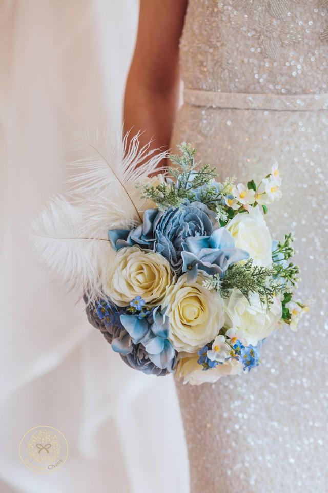Feather Bouquet, Blue Bridal Bouquet, Blue Keepsake Bouquet, Blue Boho