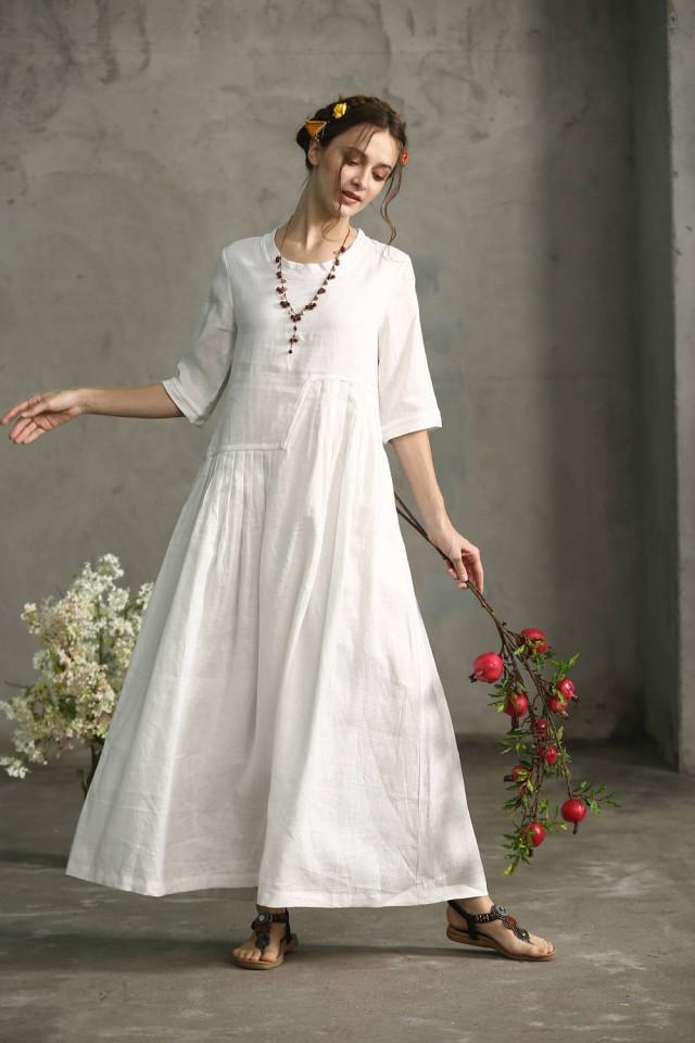 white maxi linen dress