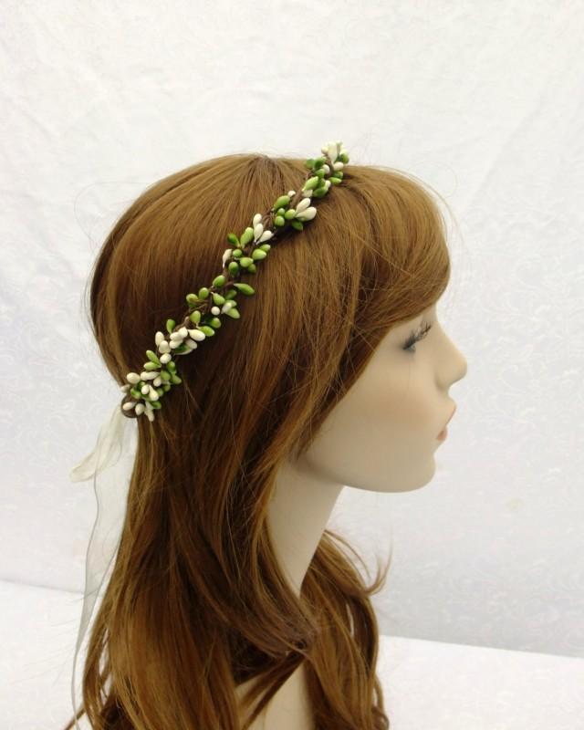 Bridal Head Piece, Bridal Crown, Green And White Circlet, Bridal Hair