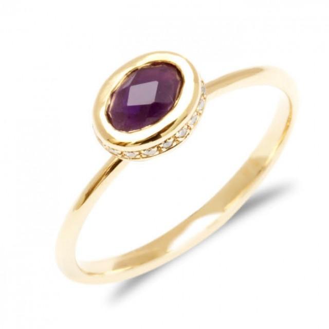 Amethyst Engagement Ring Purple Amethyst Ring Dainty Gold Band Hippie