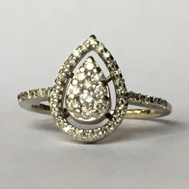 Vintage Diamond Cluster Ring. 14K Gold. Diamond Halo Setting. Unique