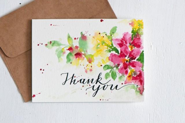 Thank-you Card 159x159mm Floral Lettering Clintons 