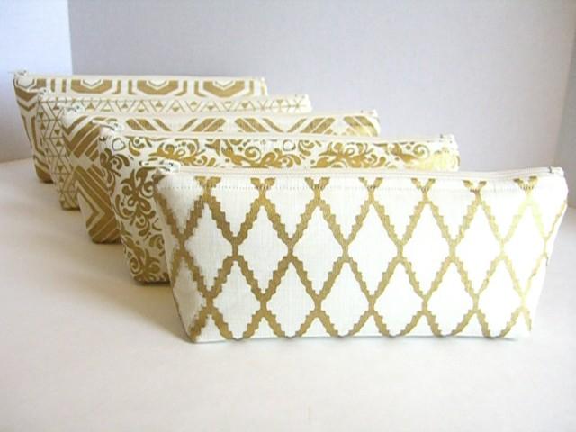 Set Of Metallic Gold And Cream Clutches Gold Makeup Bag Gold