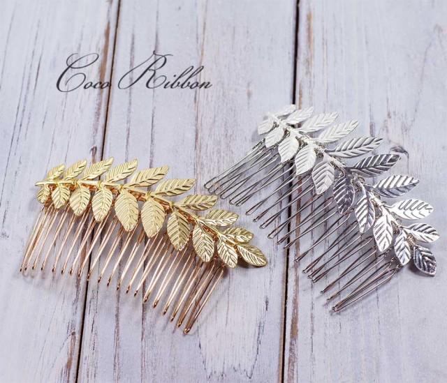 Leafy Bridal Hair Comb, Laurel Leaf Gold / Silver Wedding Bridal Hair