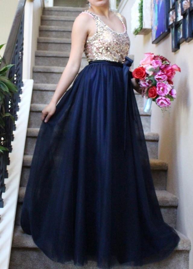 long tulle skirt blue
