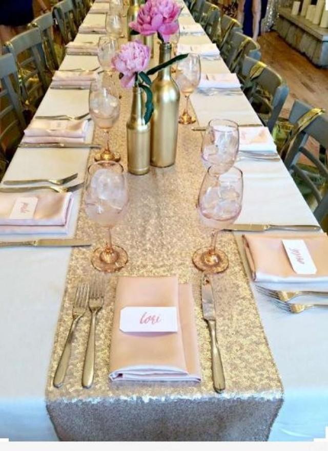 10 Champagne Gold Sequin Table Runner, Bulk Order Of 10 Table Runners