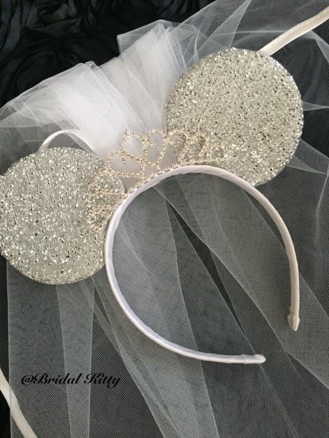 Disney Theme Minnie Mouse Veil Ears Silver Gold Headband Hen Party Bride Wedding 