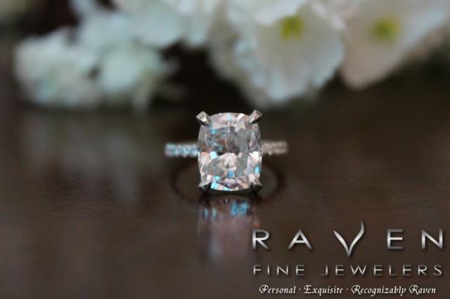 5 Carat Elongated Cushion Moissanite Diamond Pave Engagement