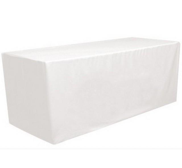 White 6' Ft. Fitted Polyester Tablecloth Rectangular Table Cover For