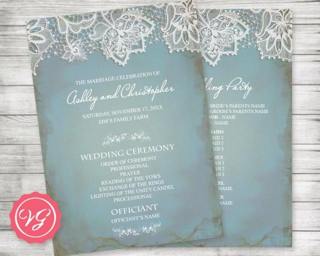 Printable Customized Wedding Program Winter Vintage Lace Pale