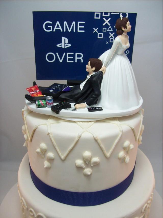 GAME OVER PlayStation Funny Wedding Cake Topper Video Game Groom's (Can