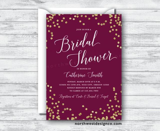 Maroon Gold Bridal Shower Invitation Burgundy Merlot Invite Purple Gold