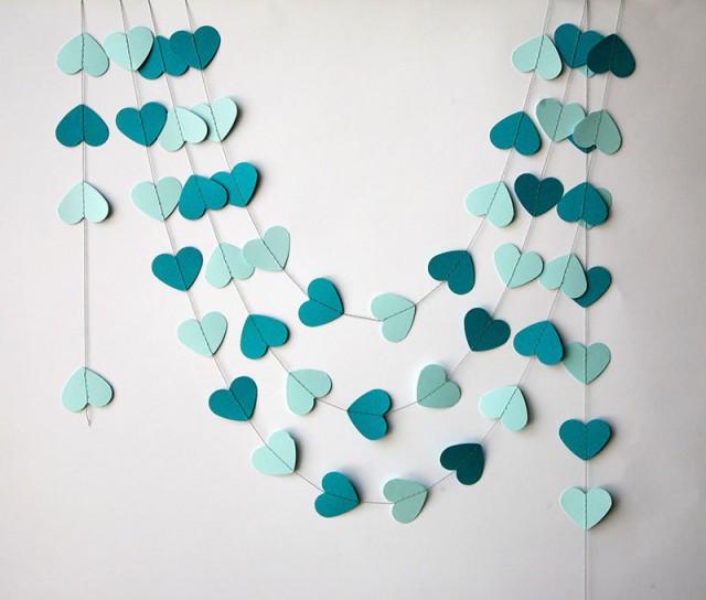 Teal Wedding Heart Garland, Teal Shades Heart Garland, Wedding Decor