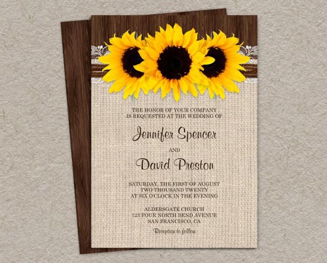 Rustic Sunflower Wedding Invitations With Burlap And Lace, Country