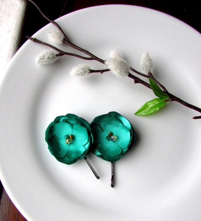 emerald green flower hair clip