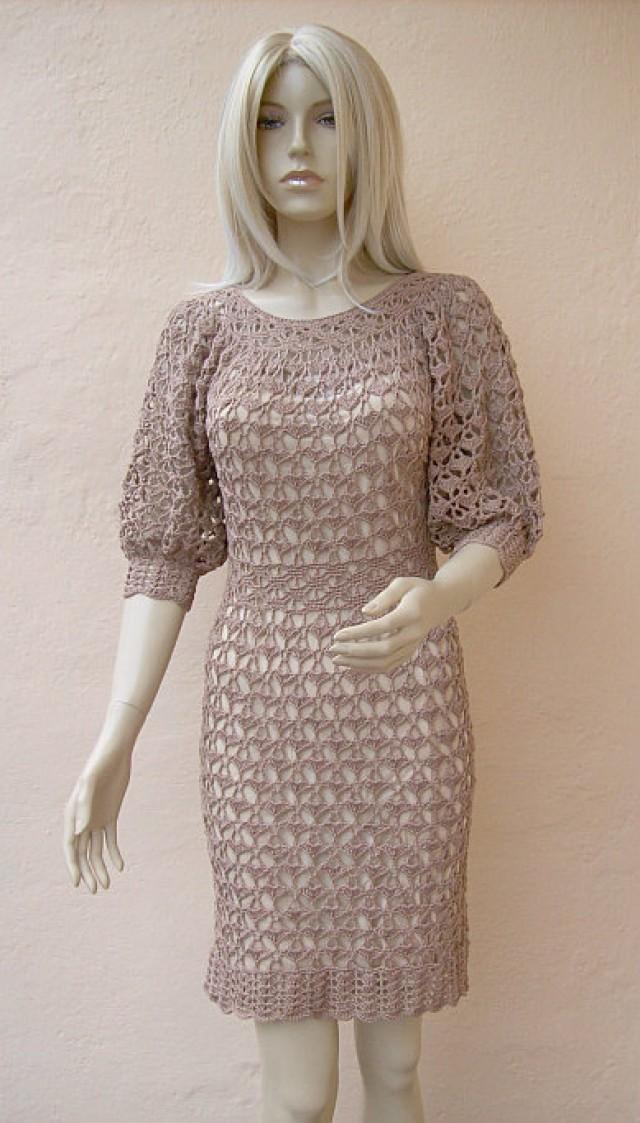 Beige Dress, Crocheted Dress, Lace Wedding Dress, Made To Order