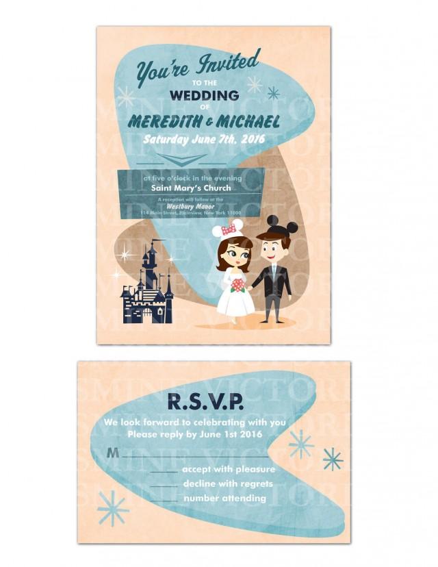 Retro Disney Inspired Bride And Groom Wedding Invitation You Pick