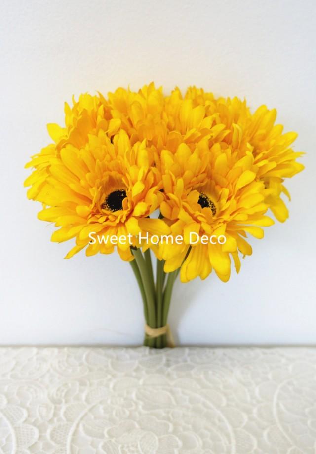 13'' Silk Artificial Gerbera Daisy Bouquet Yellow (w