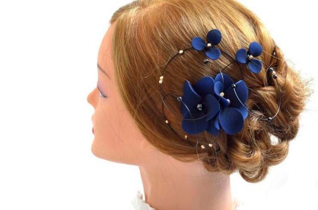 navy and gold hair accessories