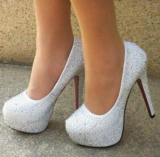 Rhinestone Heels Prom Wedding Shoes Crystal Platforms Silver Glitter