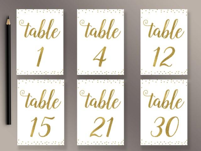 Wedding Table Numbers 1 30 Printable Gold Confetti Table Numbers Gold