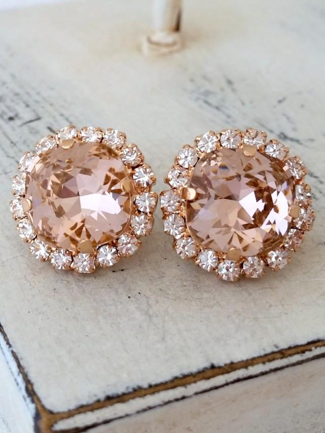 Rose Gold Blush Bridal Earring, Blush Pink Crystal