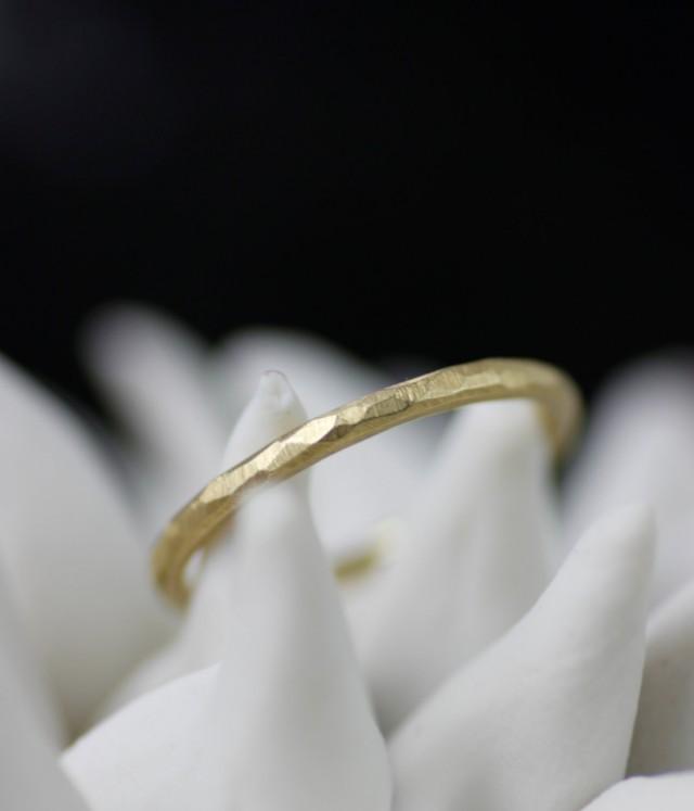 Skinny Wedding Band, Thin 18K Gold Hand Faceted Simple Wedding Band For