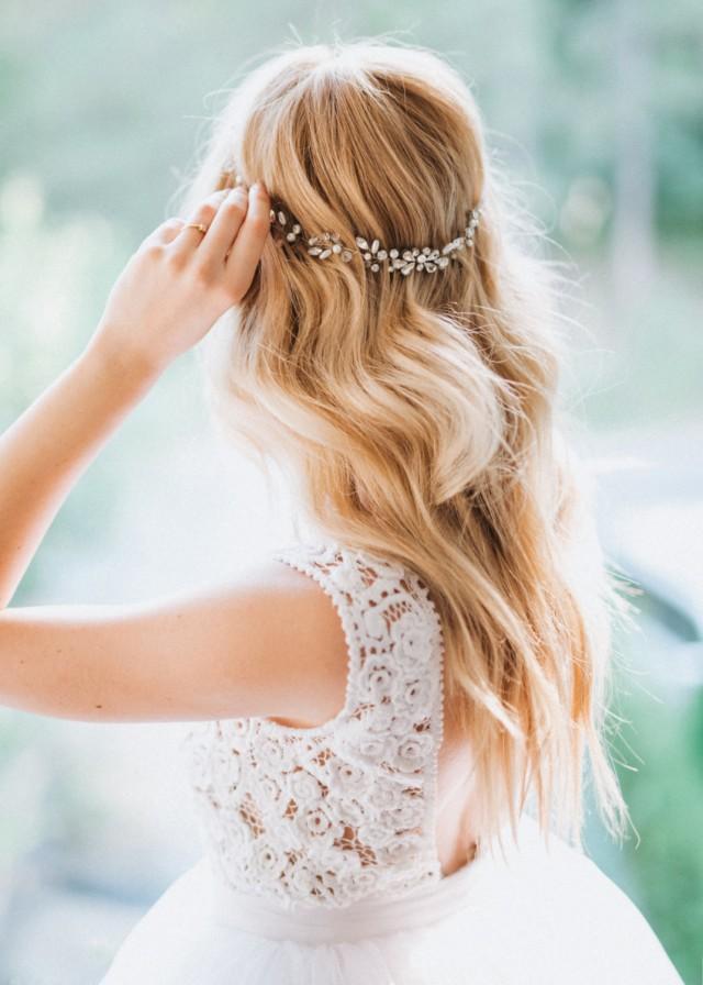 Boho Bridal Back Headpiece Bohemian Headpiece Wedding Headpiece Pearl Headband Wedding Tiara