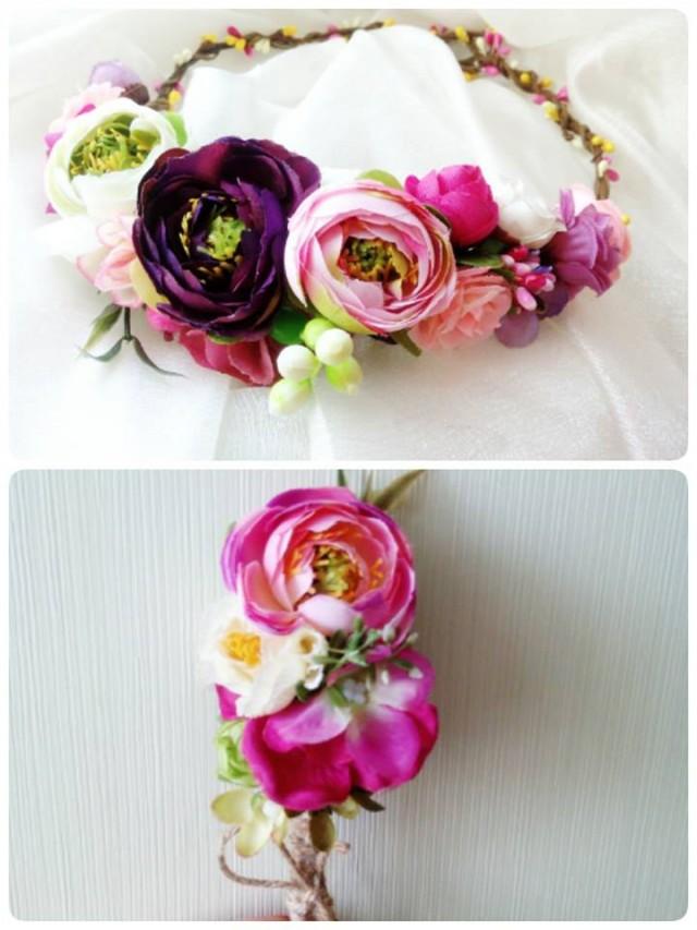Purple Pink Flower Crowns Floral Wreath Bridal Rose Flower Crown