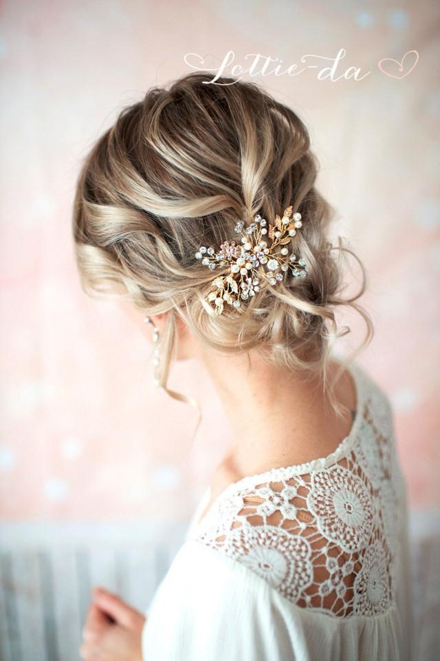 Gold Boho Hair Vine Comb Bridal Pearl Flower Hair Comb Wedding Hair