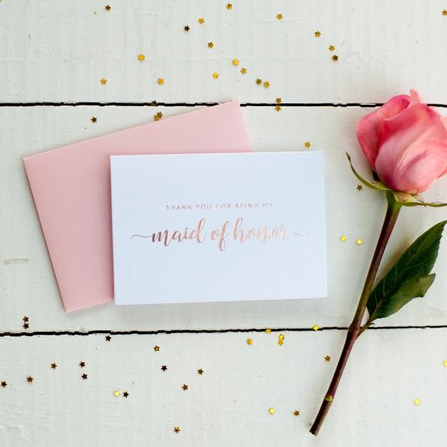 Rose Gold Foil Thank You For Being My Maid Of Honor Card Bridal Party