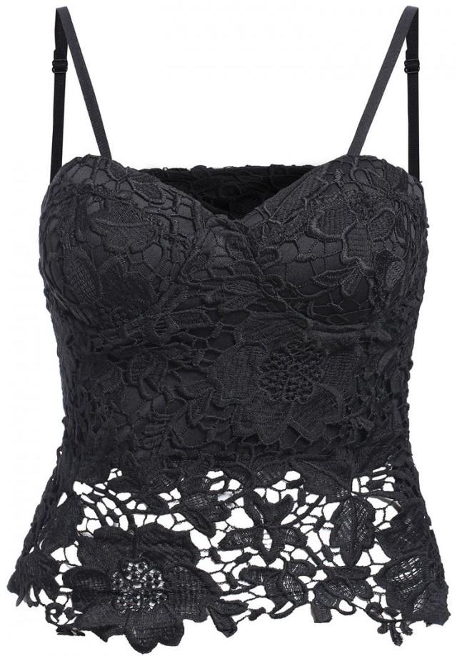 Black Spaghetti Strap Floral Crochet Lace Vest 2715409 Weddbook