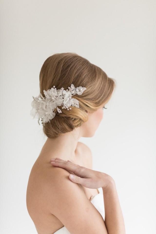 Wedding Headpiece, Bridal Floral Lace Headpiece, Bridal Crystal Lace