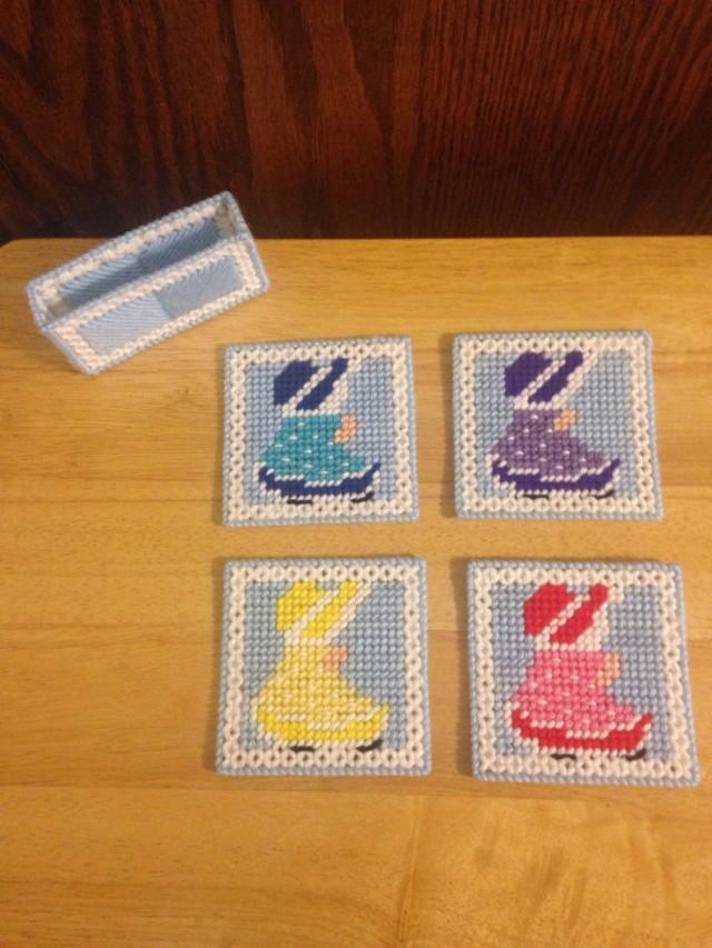 Plastic Canvas Coasters Set Susie, Sue, Needlepoint