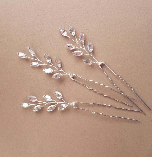 Bridal Hair Piece, Rhinestone Hair Vine, Leaf Hair Comb, Vine Hair Pins, Crystal Headpiece