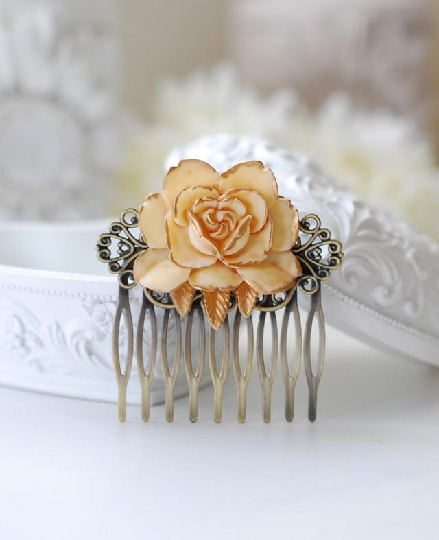 Wedding Bridal Ivory Rose Filigree Hair Comb Vintage Style Ivory