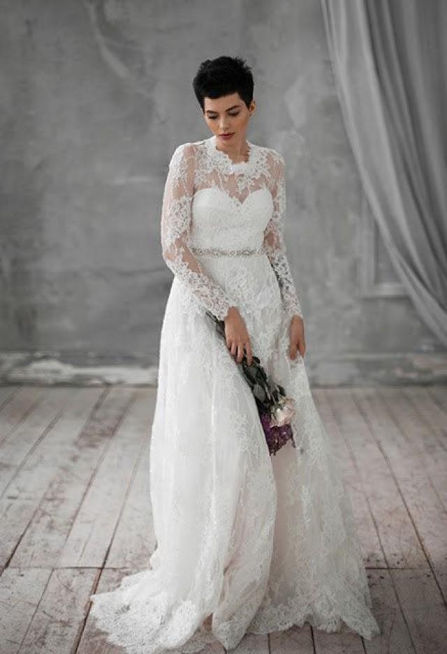 Kifi Vintage Long Silk Wedding Dress Viscose Lace With Floral