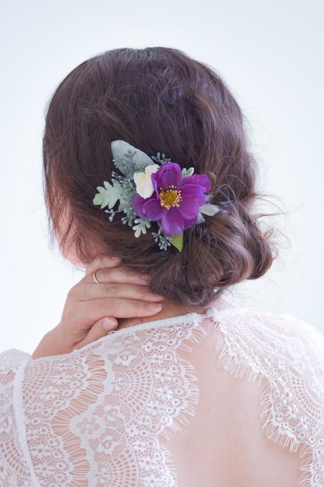 Wedding Hair Clip Purple Flower Clip Bridal Headpiece Purple