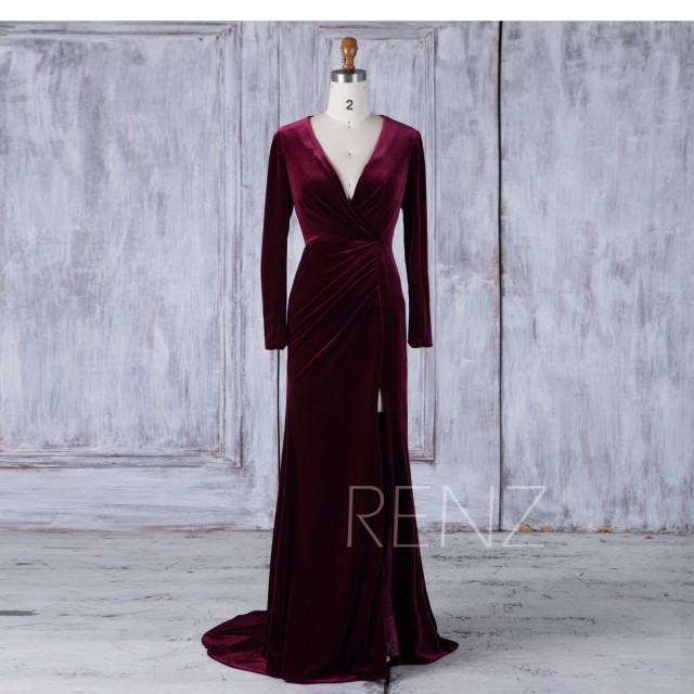 plum gown with sleeves