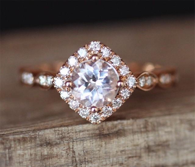 Art Deco Engagement Ring VS 6mm Round Cut Ring Halo